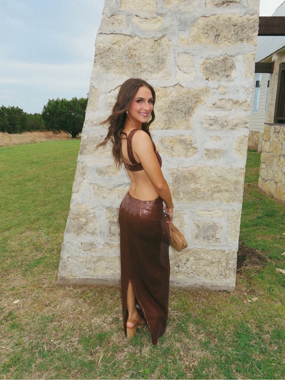 Elegant Brown Sequin Gown